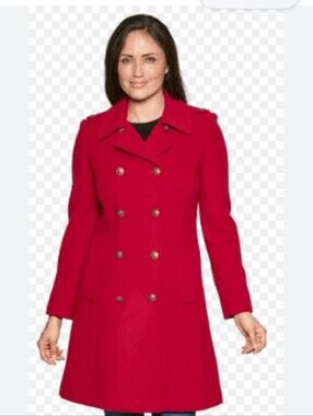 Women's Classic Red Double-Breasted Warm Coat - Size M Good Condition